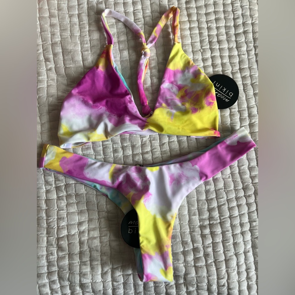 NWT Moana Bikini in Pink and Yellow Tie-Dye